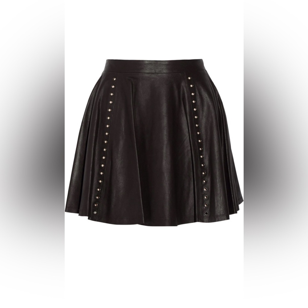 Alice + Olivia Black Faux Leather Studded Circle Skirt